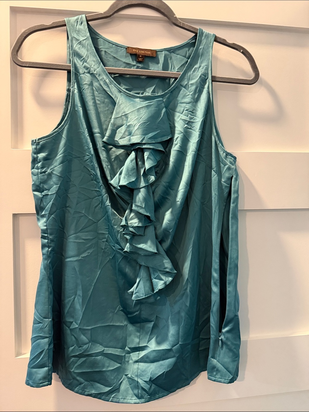 Enfocus Studio Teal Ruffle Front Sleeveless Blouse